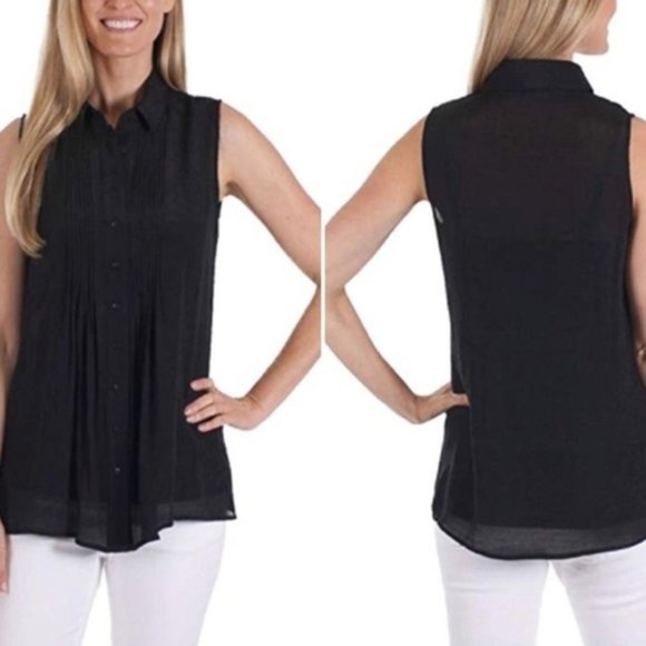 Fever Tops - 🏆FEVER Black Sleeveless Pintuck Collared Blouse S